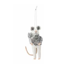 Felted Christmas Peo Ornament - Mouse in Silver Sweater