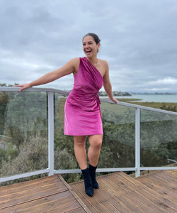 Products: One shoulder velvet dress FOB Collection