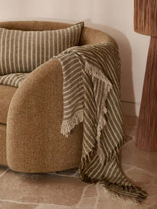 Back In Stock New: Handloomed Linen Throw - Khaki Stripe
