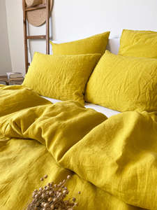 Duvet Covers: Linen Duvet Cover - Citrine