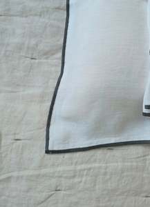 Duvet Covers: Sable Edge Linen Duvet Cover - White with Slate border