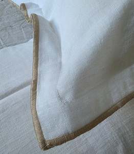Sable Edge Linen Duvet Cover - White with Gold border