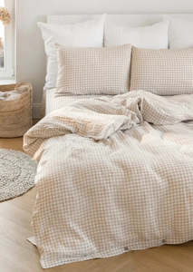 Gingham linen duvet cover | Natural