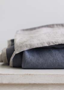 Made In Europe: Reversible Linen Duvet Cover | Steel Blue & Soft Taupe