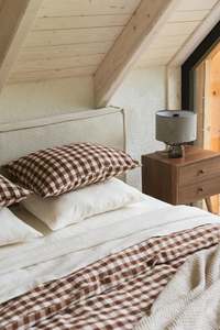 Premium Linen Collection: Mocha Gingham Linen Flat Sheet | Made in Europe