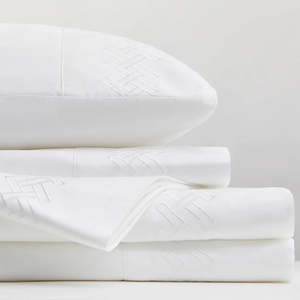 Luxury Rattan Weave Embroidered Flat Sheet Set | White