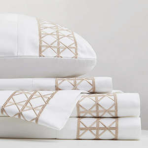 Luxury Rattan Weave Embroidered Flat Sheet Set | Fawn