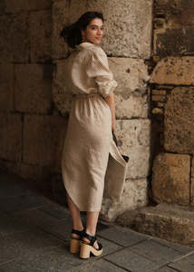 RHAPSODY Linen Dress - Bronze & White Stripes