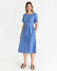 Manila Linen Dress in Blue Stripes