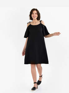 Isola Off-Shoulder Linen Dress – Black