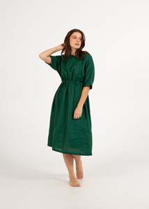 Dresses: Gathered waist Linen Dress | Green