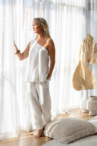 Tops: Linen One Shoulder Top – Off White