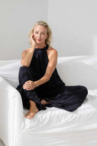 Tops: Gauze Linen Highneck Top | Midnight