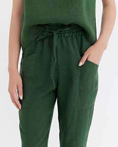 Sardinia Drawstring Linen Pants – Deep Green