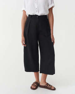 Cropped Linen Pants - Black