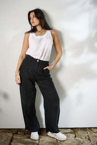 Pants: Tailored Linen Pant - Black