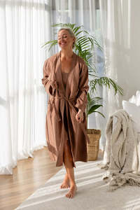 Sleepwear: Linen Bathrobe - Clay