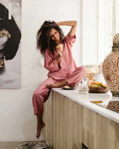 Linen pajama set - Cranberry