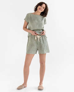 Linen pajama set - Forest green gingham