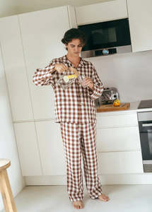 Sleepwear: Oscar Linen Set | Mocha Gingham