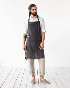 Men's Linen Apron - Charcoal