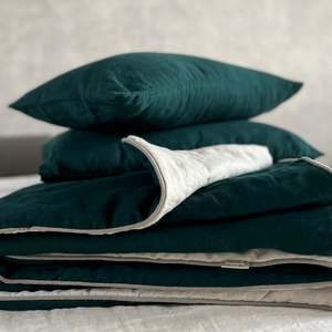 Quilts Bed Covers: Linen Bed Cover | Forest & White | Made in Italy