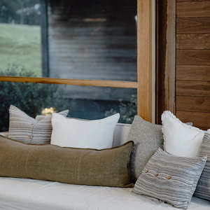 New Velvet Knot Cushions: Linen Lumbar Cushion | Olive - 120cm