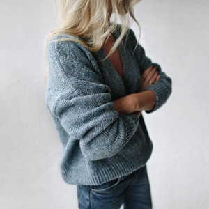 Merino V-Neck Sweater – Blue