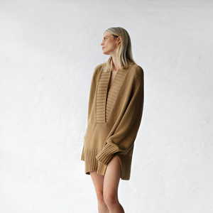 Knitwear: V Neck Sweater | Oat