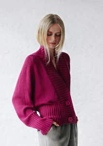 Knitwear: Knit Cardigan | Fuchsia