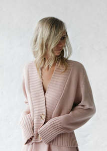 Knitwear: Knit Cardigan | Dusky Pink