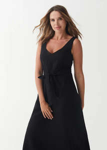Dark Moody: A-line Linen Dress - Black
