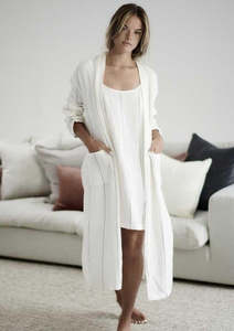Bathrobes: Linen Robe | Charcoal Stripe