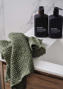 Bath Towels: Linen Waffle Towel Set | Forest Green