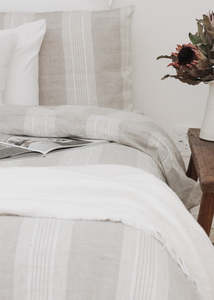 Linen Duvet Cover || Beige Stripe