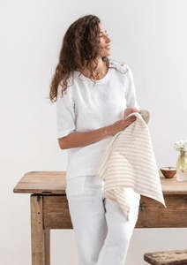 Linen Tea Towels: Natural Stripe Tea Towel