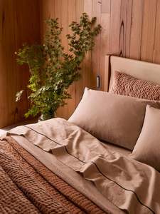 Oatmeal Piped Sheet Set - Linen/Cotton Mix