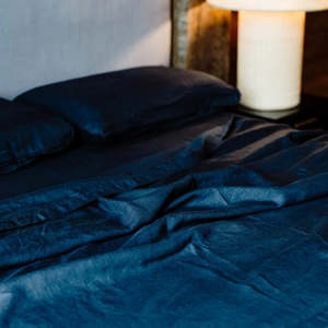 Linen Flat Sheets: French Linen Flat Sheet | Midnight | OEKO-TEX® certified
