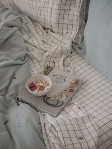 Linen Fitted Sheet: Stonewashed Linen Fitted Sheet | Charcoal Grid | Made in Europe