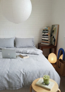 Duvet Covers: Blue Stripe Linen Duvet Cover | Oeko-Tex® certified