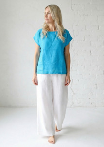 Tops: Linen T-Shirt | Ocean Blue