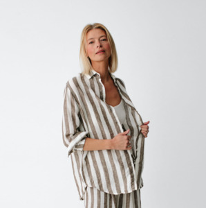 Tops: Linen Shirt | Wide Brown Stripes