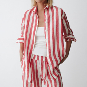 Linen Shirt | Wide Red Stripes