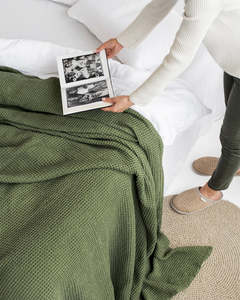 Throws Blankets: Waffle Blanket – Forest Green