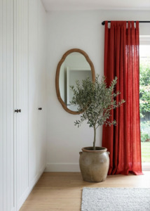 Natural Linen Stonewashed Curtains | Red