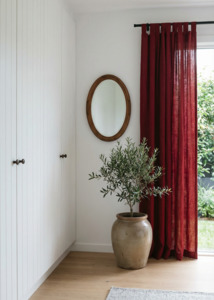 Natural Linen Stonewashed Curtains | Deep Red