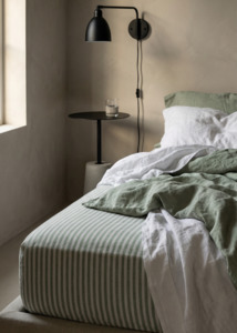 Sage Stripe Linen Fitted Sheet - Made in New Zealand