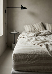 Linen Fitted Sheet Wide Beige Stripe - Made in New Zealand