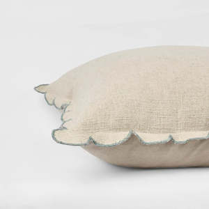 The Scallop Cushion Cover in Natural & Pale Blue