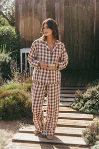 Olivia Linen Set | Mocha Gingham